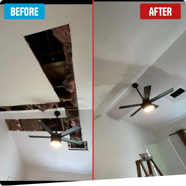 Before and after ceiling restoration